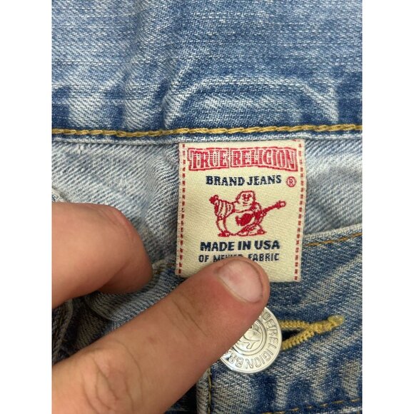 True Religion Jeans Men's Size 34 Wide Leg Embroidered Pockets Denim Blue - Picture 2 of 12